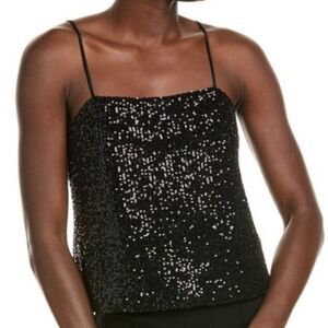 Ramy Brook Sequin Cami Top Black Spaghetti Strap Size 2